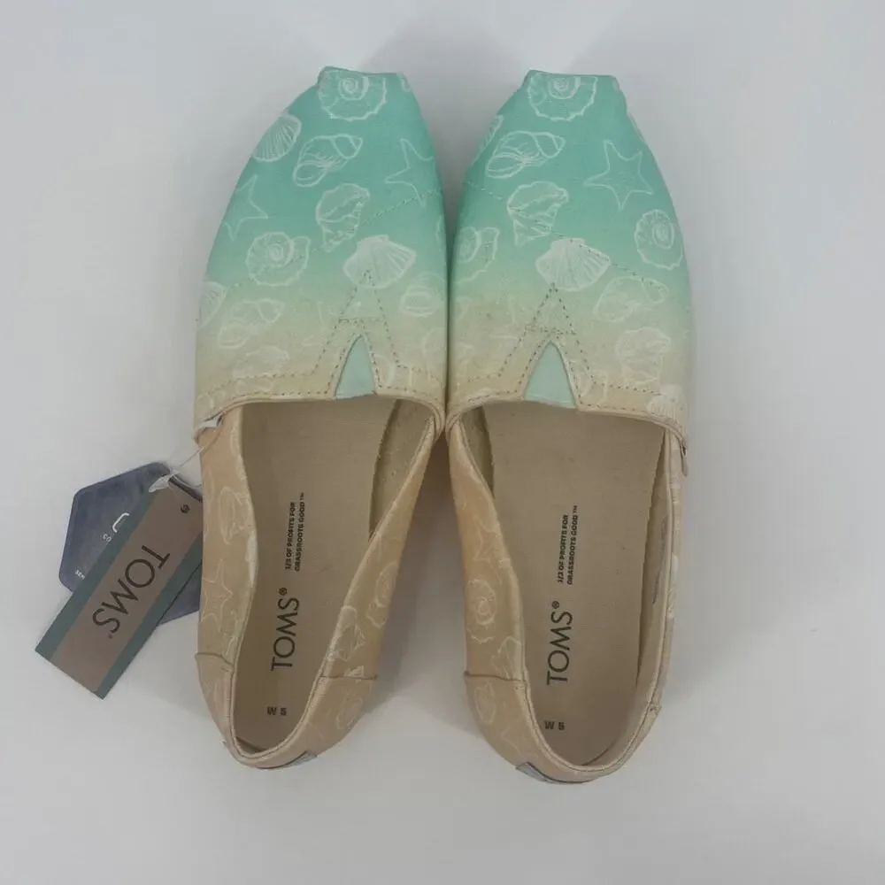 TOMS Shells Ombre Womens Shoes Sz 5 Beach Coastal Pastel Slip On New Nautical